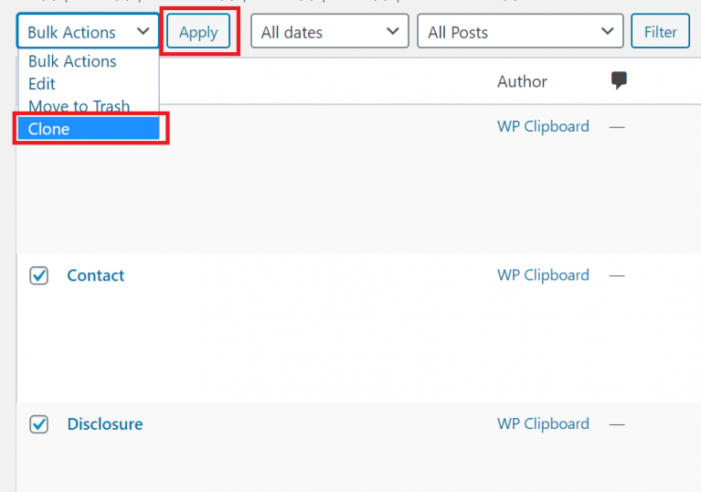 clone pages or posts in bulk in WordPress