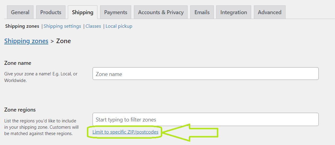 Limit to Specific Postal Codes