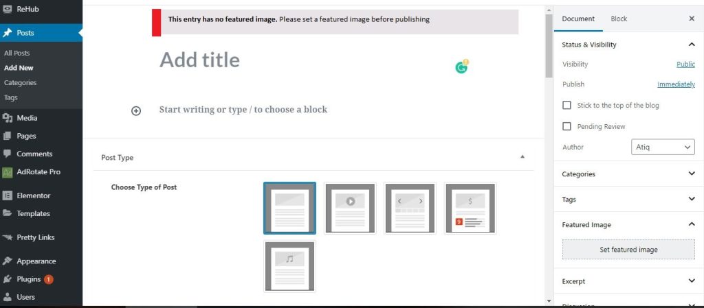 missing featured image reminder