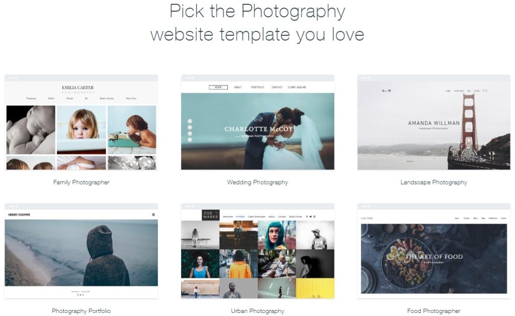 Wix sample photography templates