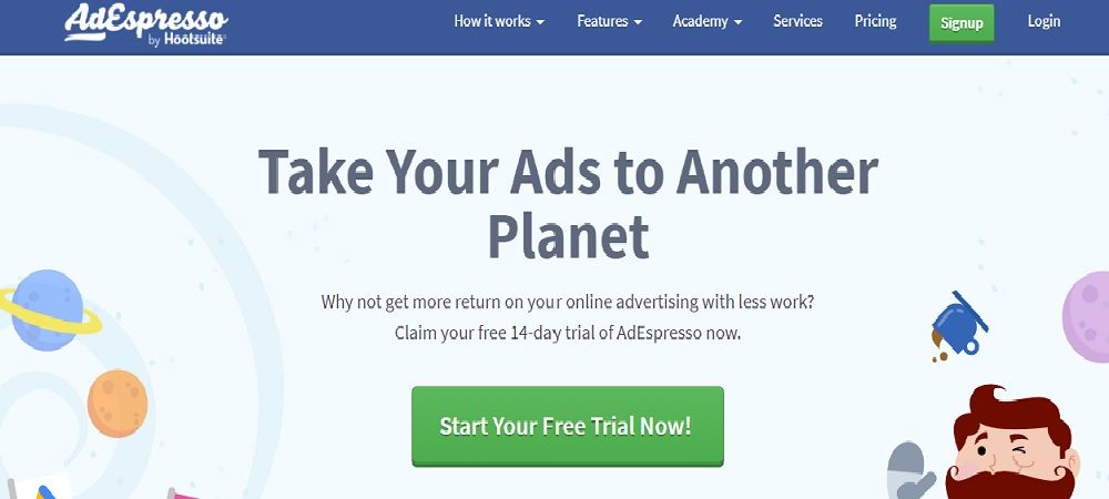 homepage of the AdEspresso website