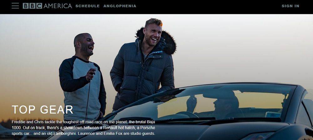 homepage of the BBC America website