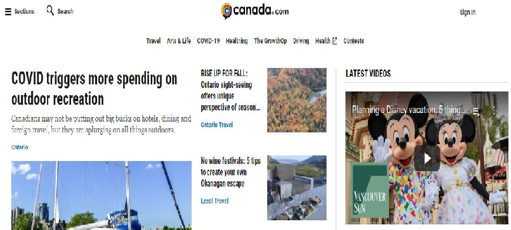 homepage of the Canada site