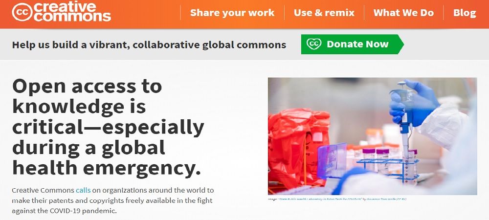 homepage of the Creative Commons website