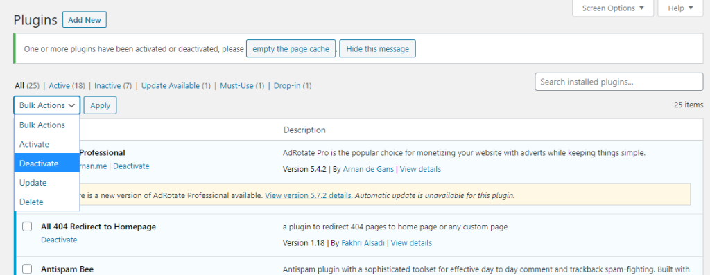 deactivate the plugins