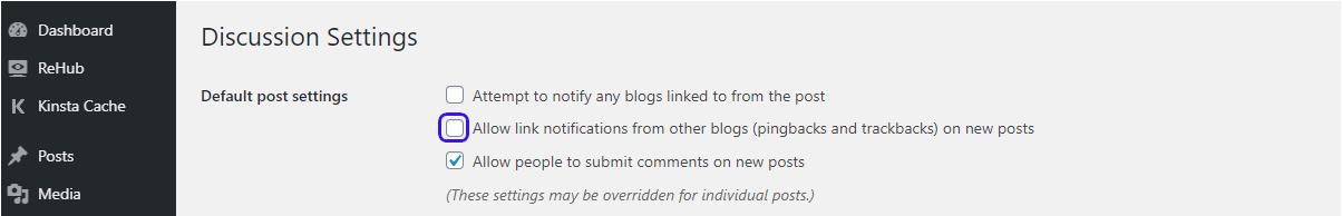 how to disable pings & trackbacks in WordPress