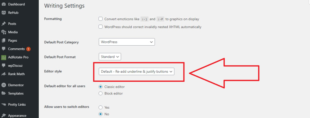 editor style setting