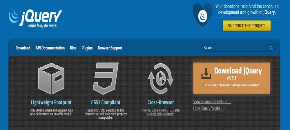 homepage of the jquery website