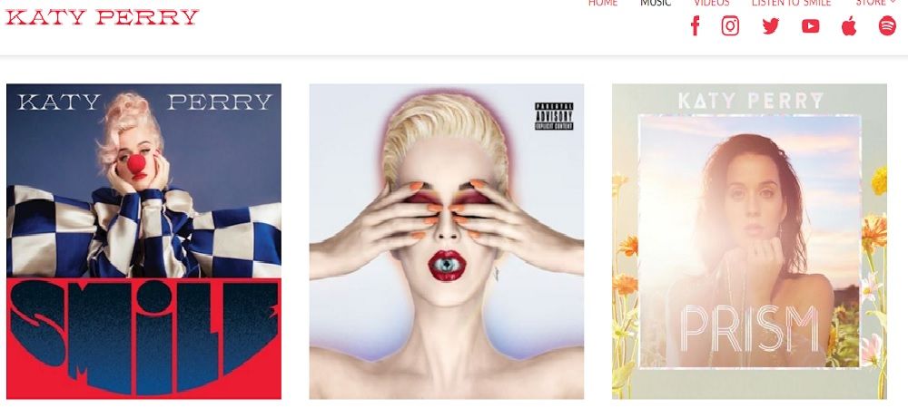 The music page of the Katy Perry site