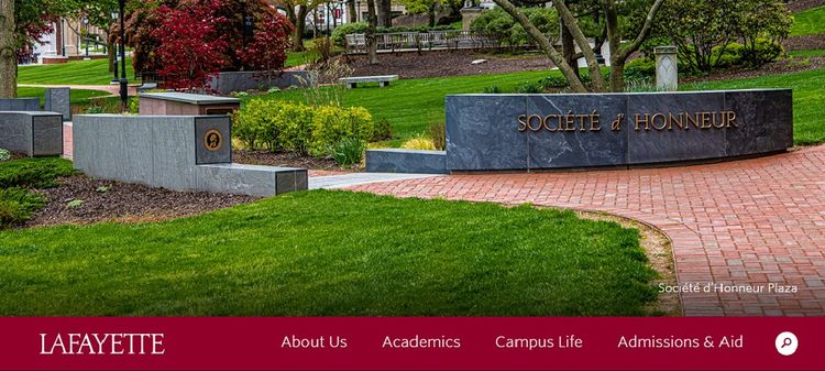 homepage of the Lafayette College website