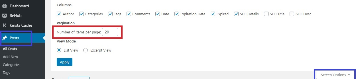 how to limit content in WordPress dashboard