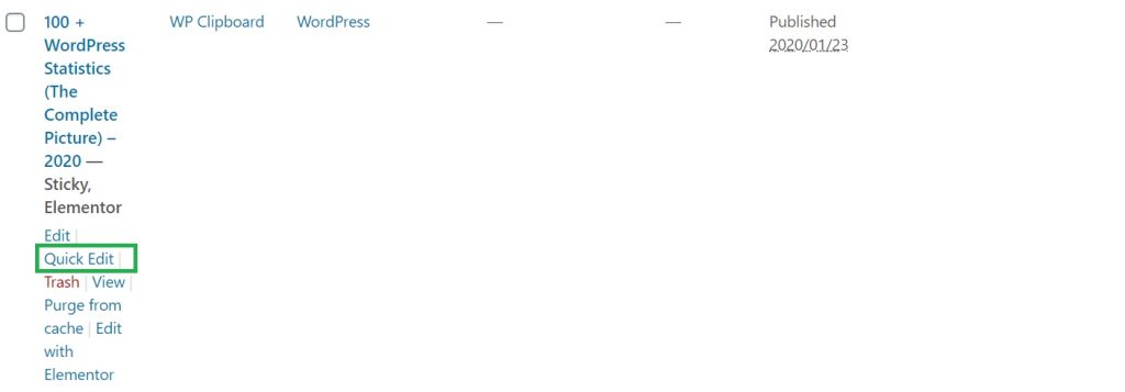 option to quick edit WordPress Post
