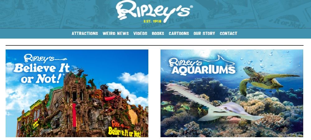 homepage of the Ripley's believe it or not website