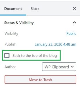 checkbox to stick post to top of WordPress blog