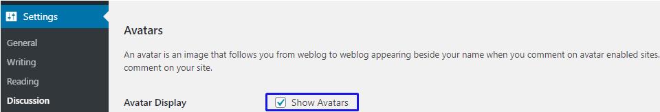 uncheck avatars in WordPress