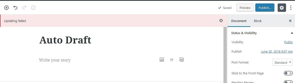 Updating failed error