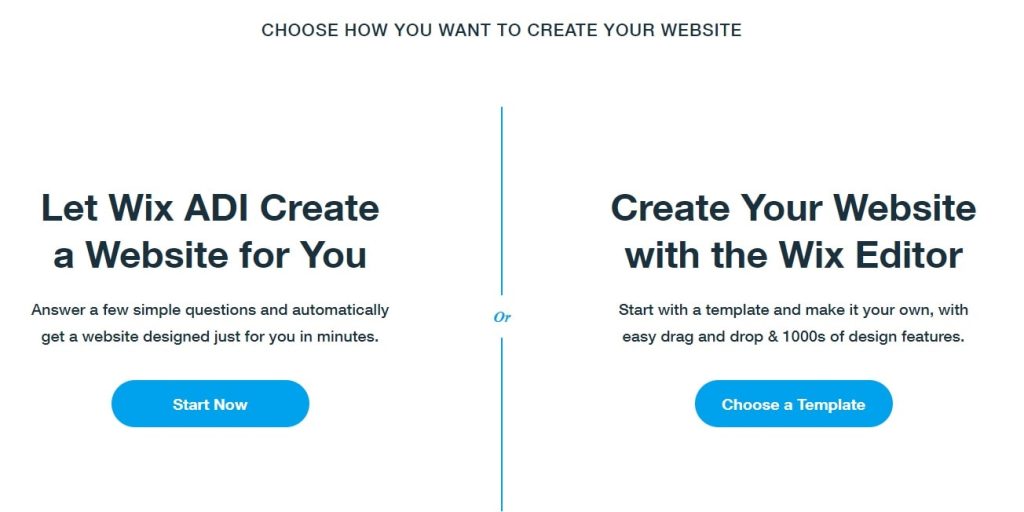 wix choose how you want to create your website