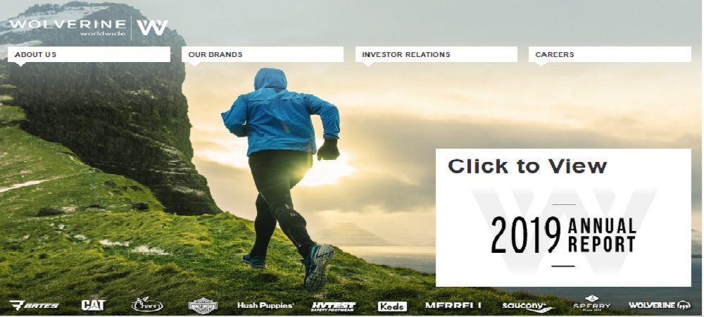homepage of the Wolverine Worldwide website