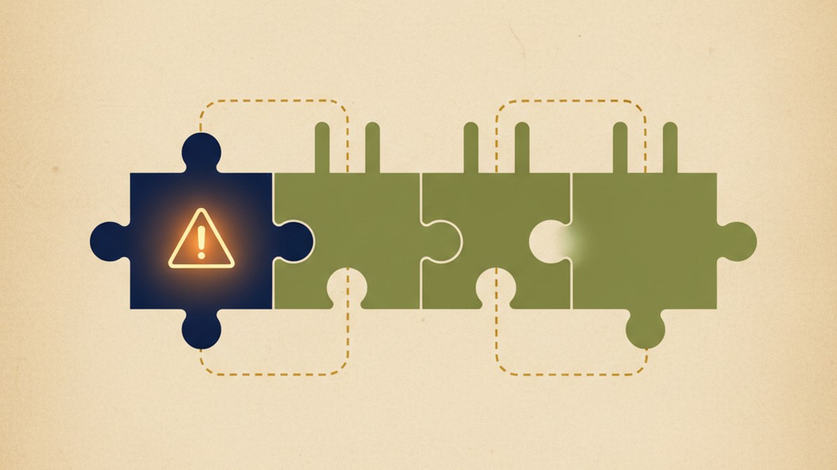 Four plugin puzzle pieces with one showing a warning, used to find the broken plugin