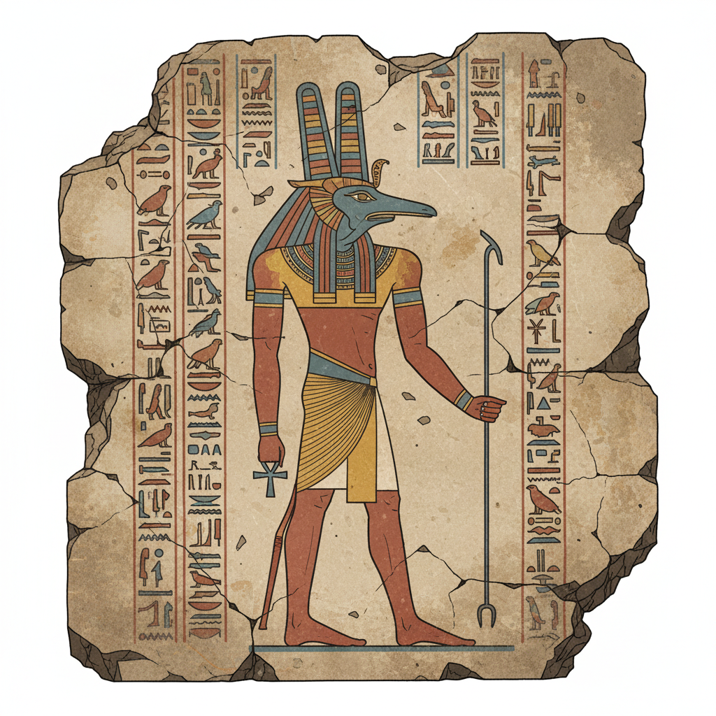 Set - Egyptian Storm God Set the Egyptian god with the head of the Set animal with long curved snout and square ears holding the was sceptre, fresco style