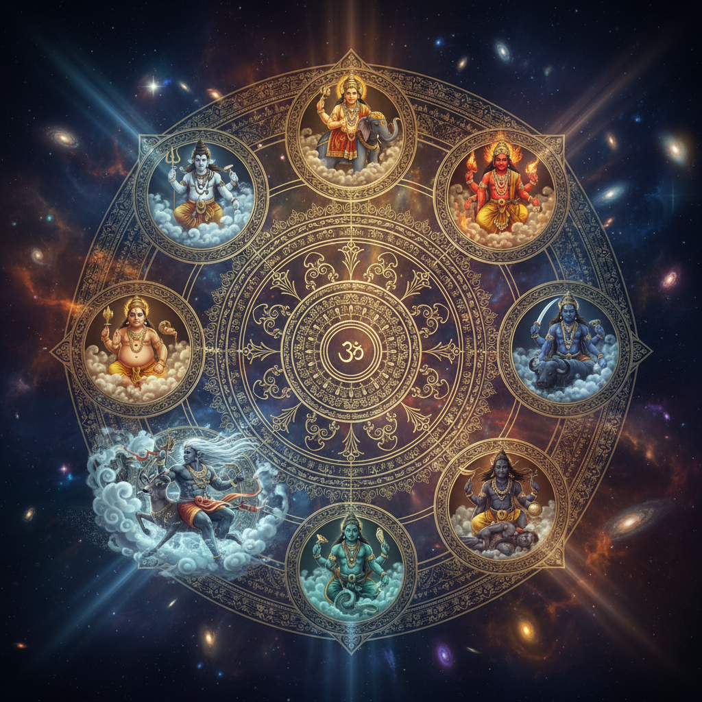 Vayu the Lokpala - Hindu Cosmology Vayu shown at the northwest of an octagonal Hindu cosmological mandala with the eight Lokpalas at the eight directions